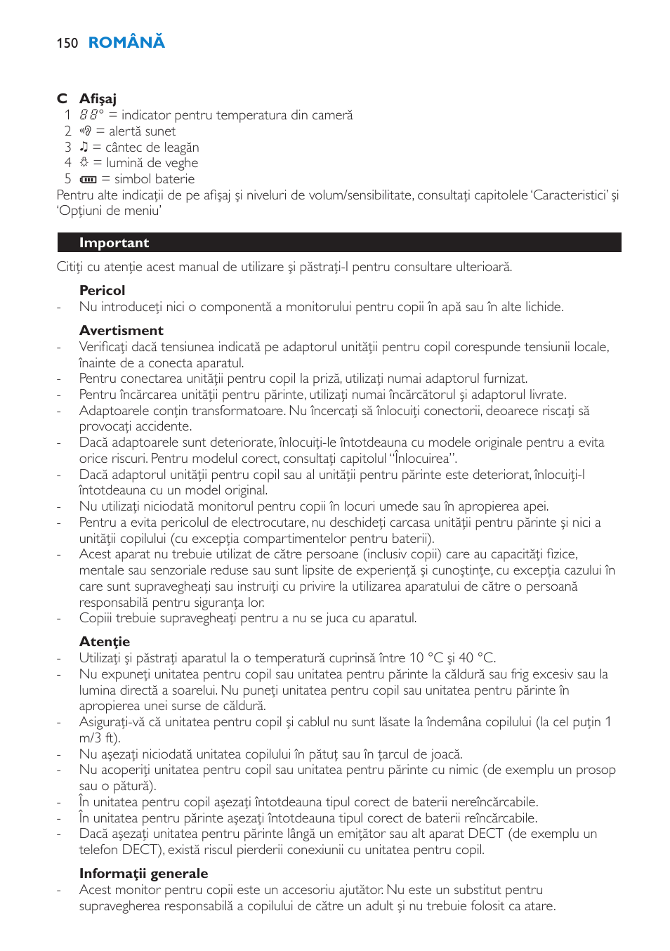 Pericol, Avertisment, Atenţie | Important | Philips SCD520 User Manual | Page 150 / 240