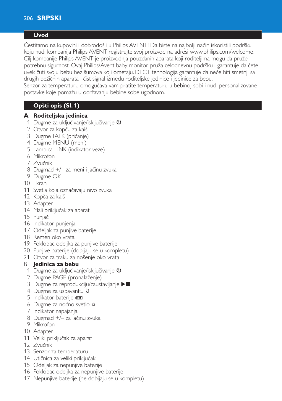 Srpski, Uvod, Opšti opis (sl. 1) | Philips SCD520 User Manual | Page 206 / 240