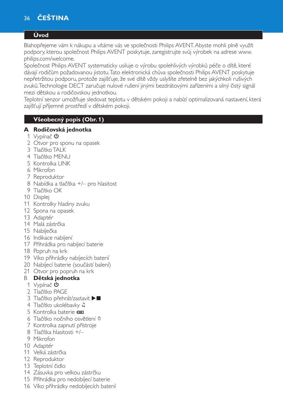 Čeština, Úvod, Všeobecný popis (obr. 1) | Philips SCD520 User Manual | Page 36 / 240