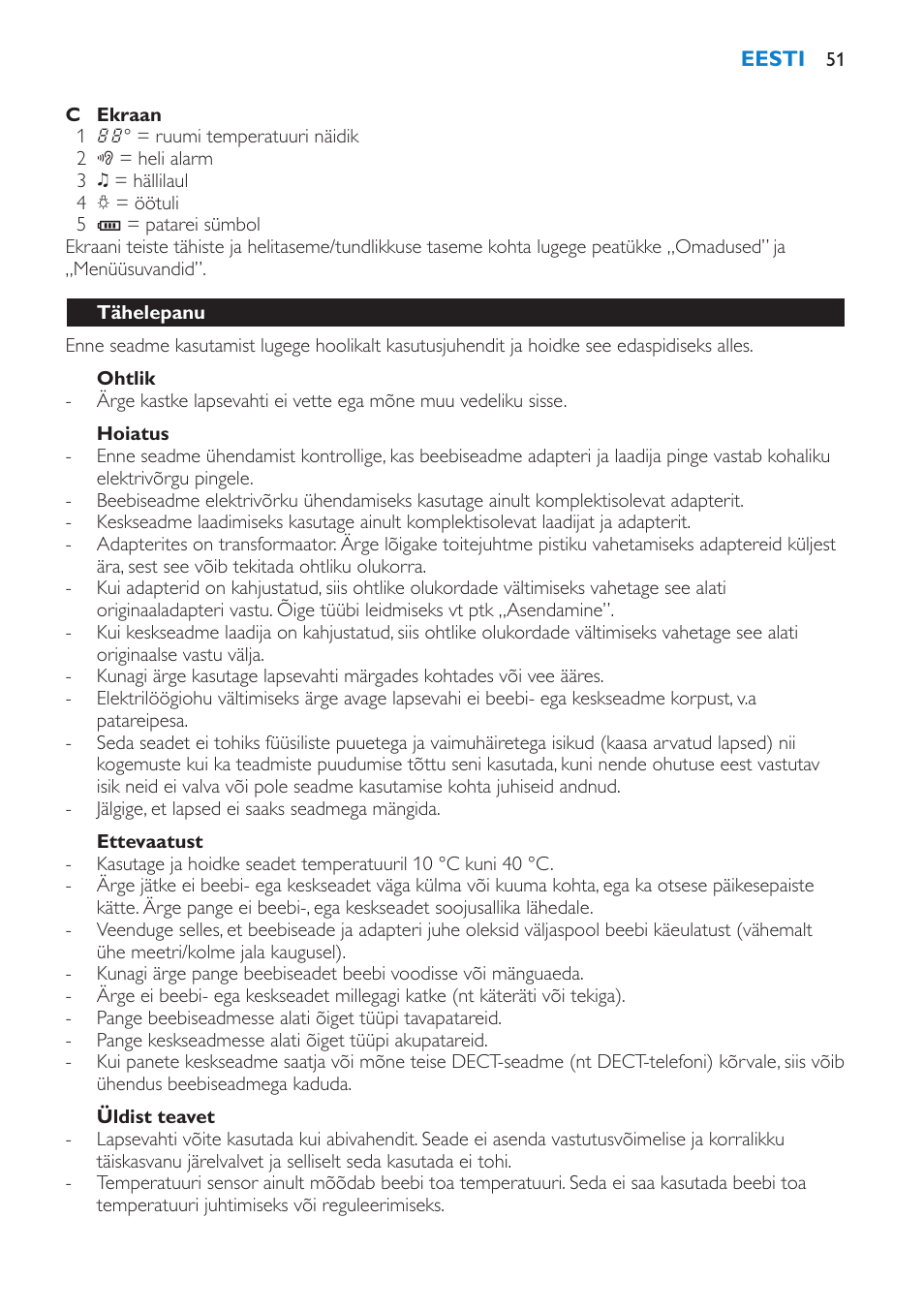 Ohtlik, Hoiatus, Ettevaatust | Üldist teavet, Tähelepanu | Philips SCD520 User Manual | Page 51 / 240