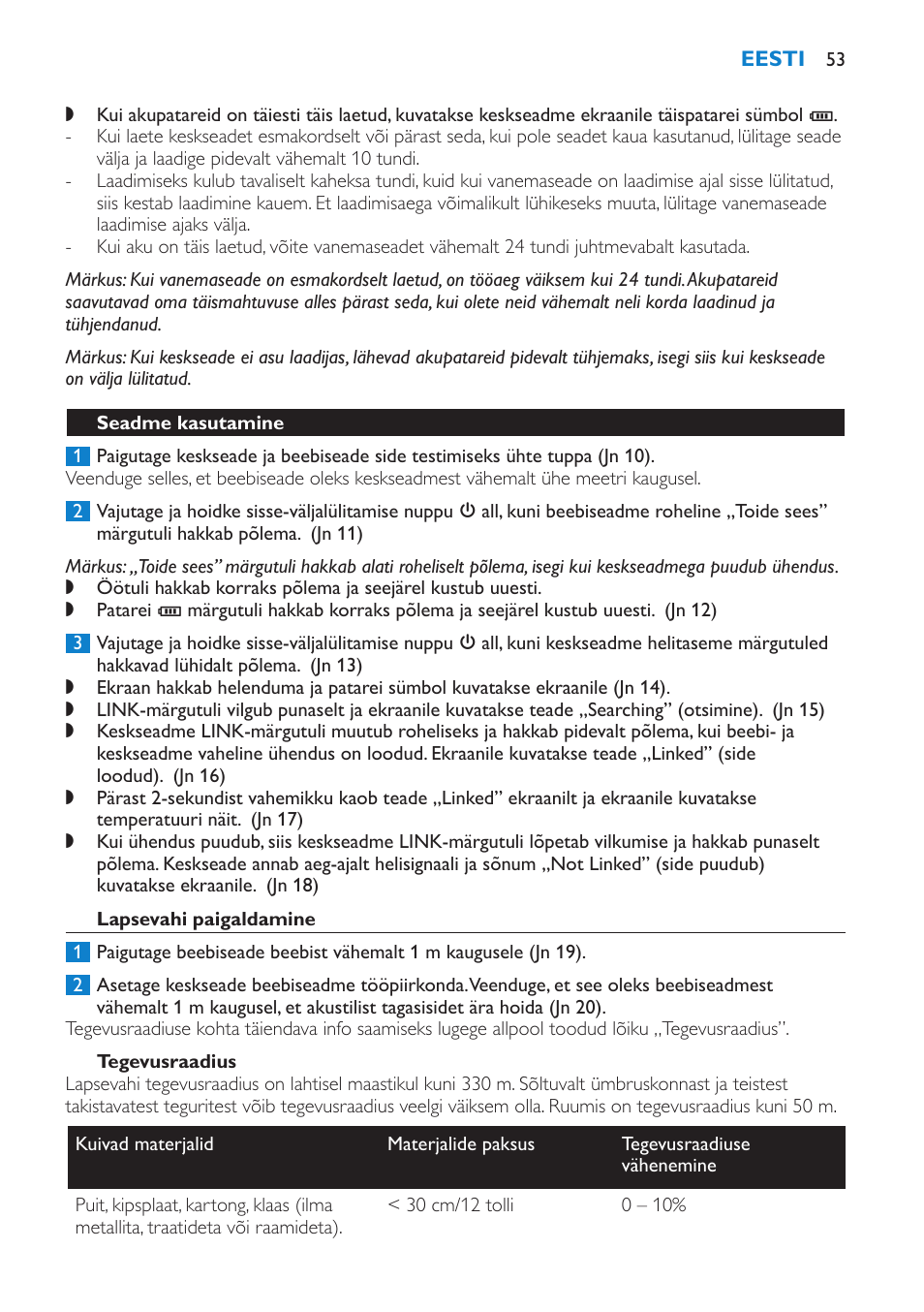 Seadme kasutamine, Lapsevahi paigaldamine, Tegevusraadius | Philips SCD520 User Manual | Page 53 / 240