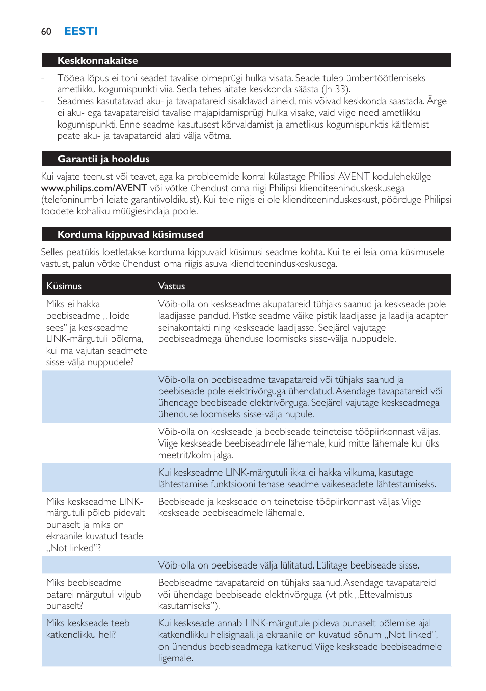 Keskkonnakaitse, Garantii ja hooldus, Korduma kippuvad küsimused | Philips SCD520 User Manual | Page 60 / 240