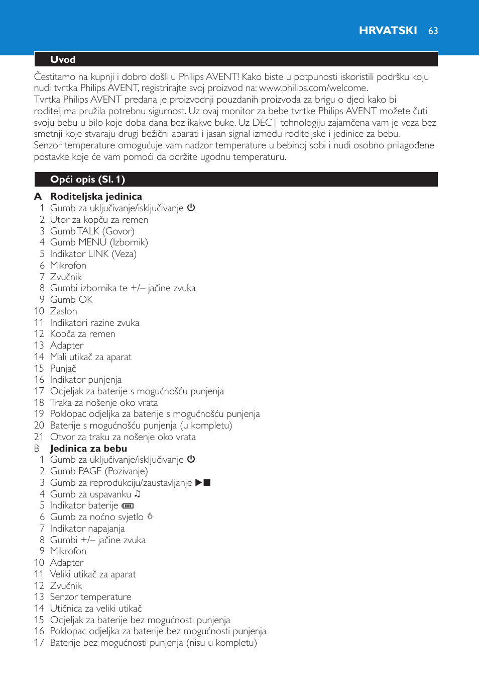 Hrvatski, Uvod, Opći opis (sl. 1) | Philips SCD520 User Manual | Page 63 / 240