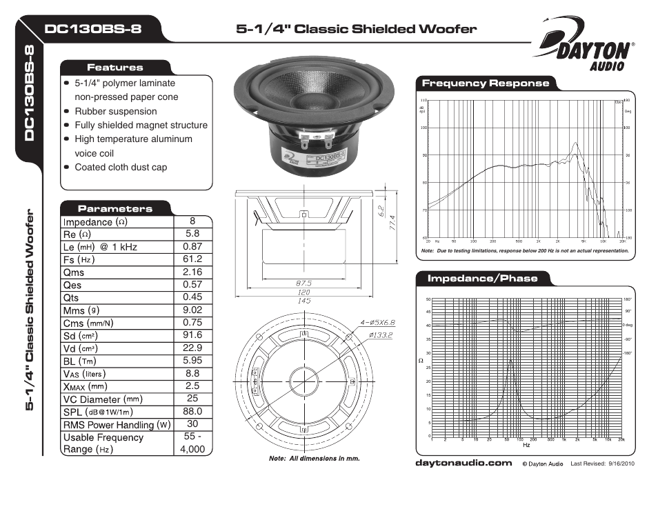 Dayton Audio DC130BS-8 5-1 User Manual | 1 page