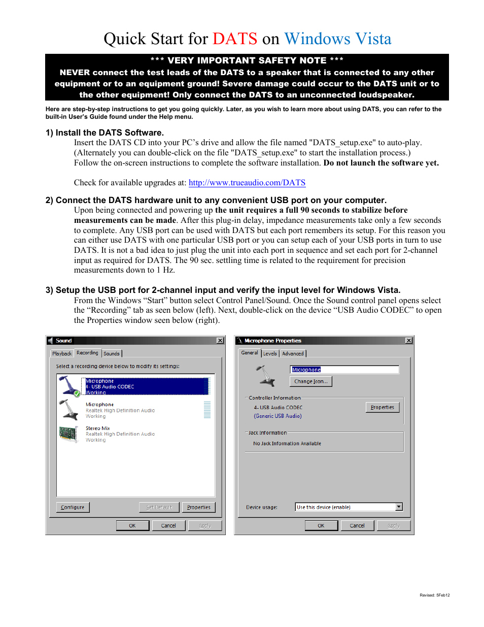 Quick start for dats on windows vista | Dayton Audio DATS Dayton Audio Test System User Manual | Page 4 / 8
