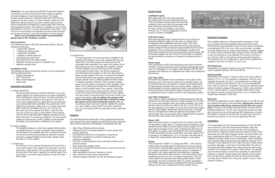 Dayton Audio RS1200A 12" Reference Series Subwoofer Assembled User Manual | Page 2 / 2