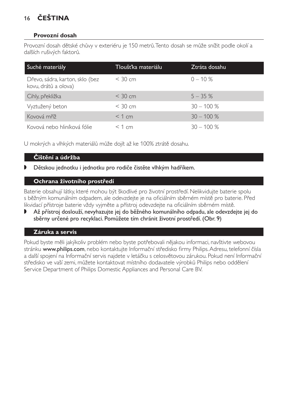 Čištění a údržba, Ochrana životního prostředí, Záruka a servis | Nejčastější dotazy | Philips SBCSC361 User Manual | Page 16 / 72