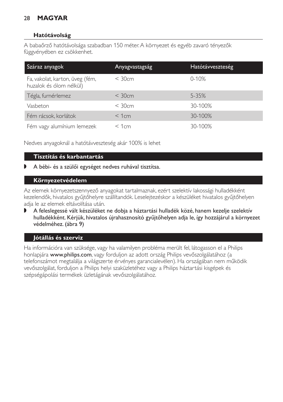 Tisztítás és karbantartás, Környezetvédelem, Jótállás és szerviz | Gyakran ismétlődő kérdések | Philips SBCSC361 User Manual | Page 28 / 72