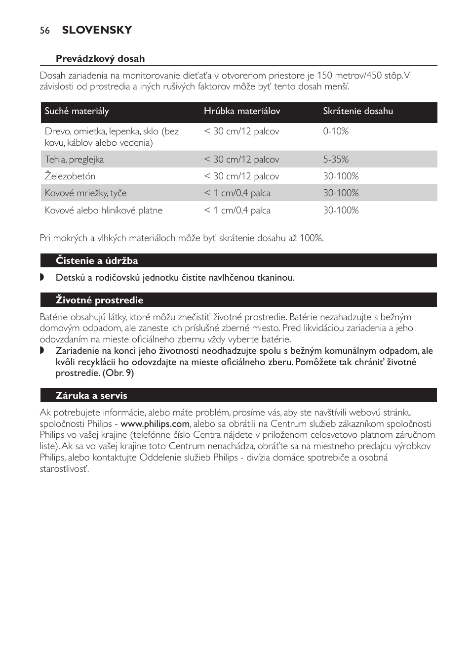 Čistenie a údržba, Životné prostredie, Záruka a servis | Často kladené otázky | Philips SBCSC361 User Manual | Page 56 / 72