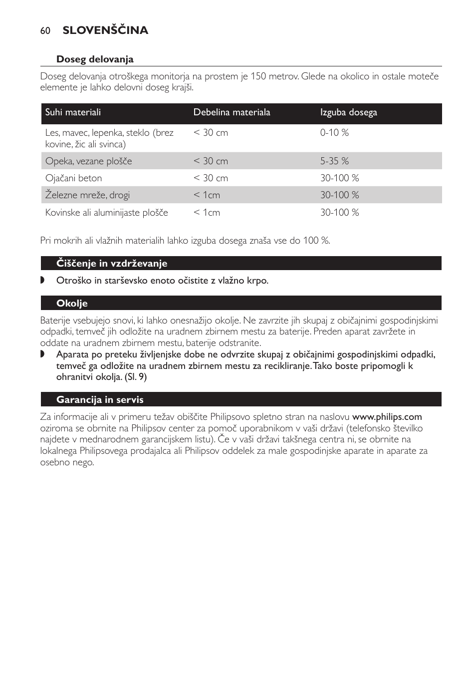 Čiščenje in vzdrževanje, Okolje, Garancija in servis | Pogosto zastavljena vprašanja | Philips SBCSC361 User Manual | Page 60 / 72