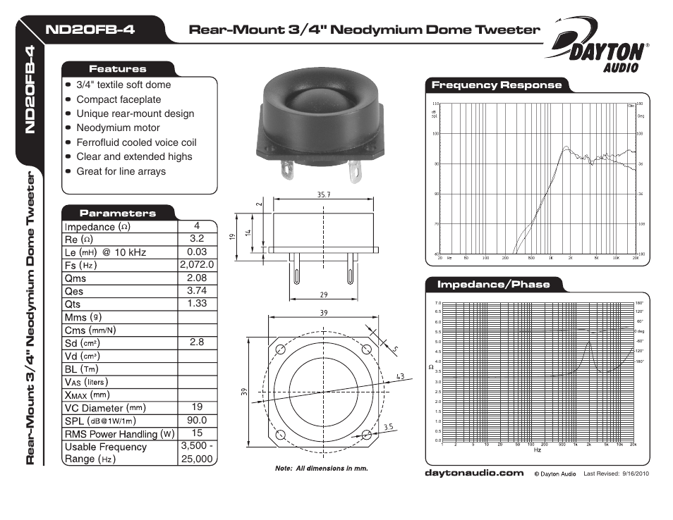 Dayton Audio ND20FB-4 Rear-Mount 3 User Manual | 1 page