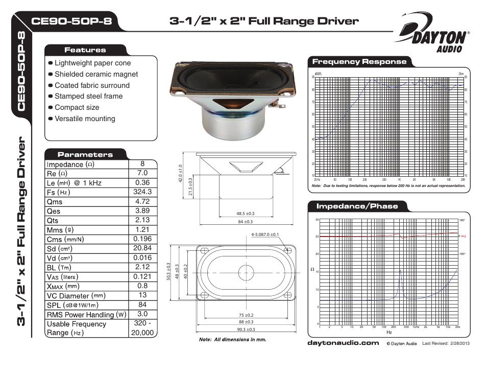 Dayton Audio CE90-50P-8 3-1 User Manual | 1 page