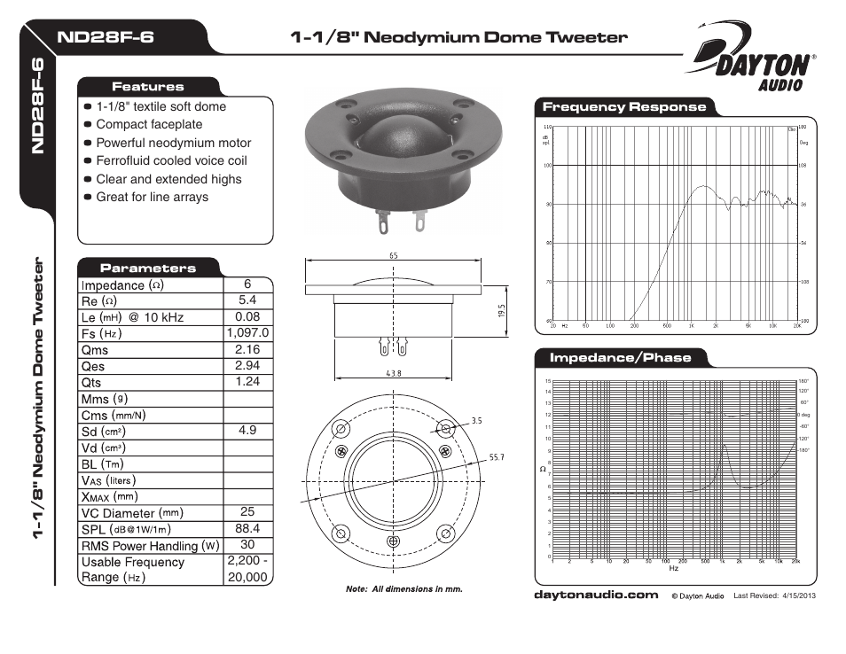 Dayton Audio ND28F-6 1-1 User Manual | 1 page