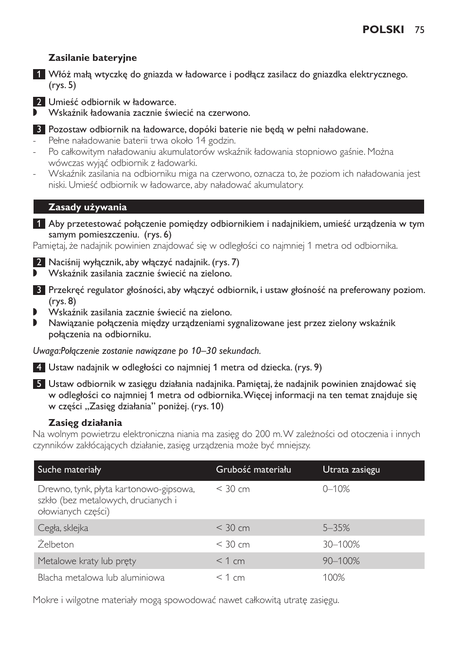 Zasięg działania, Zasady używania | Philips SCX465 User Manual | Page 75 / 132