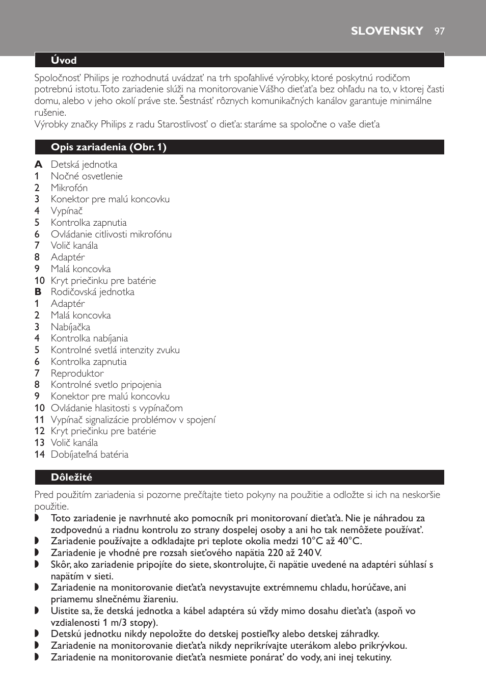 Slovensky, Úvod, Opis zariadenia﻿ (obr. 1) | Dôležité | Philips SCX465 User Manual | Page 97 / 132
