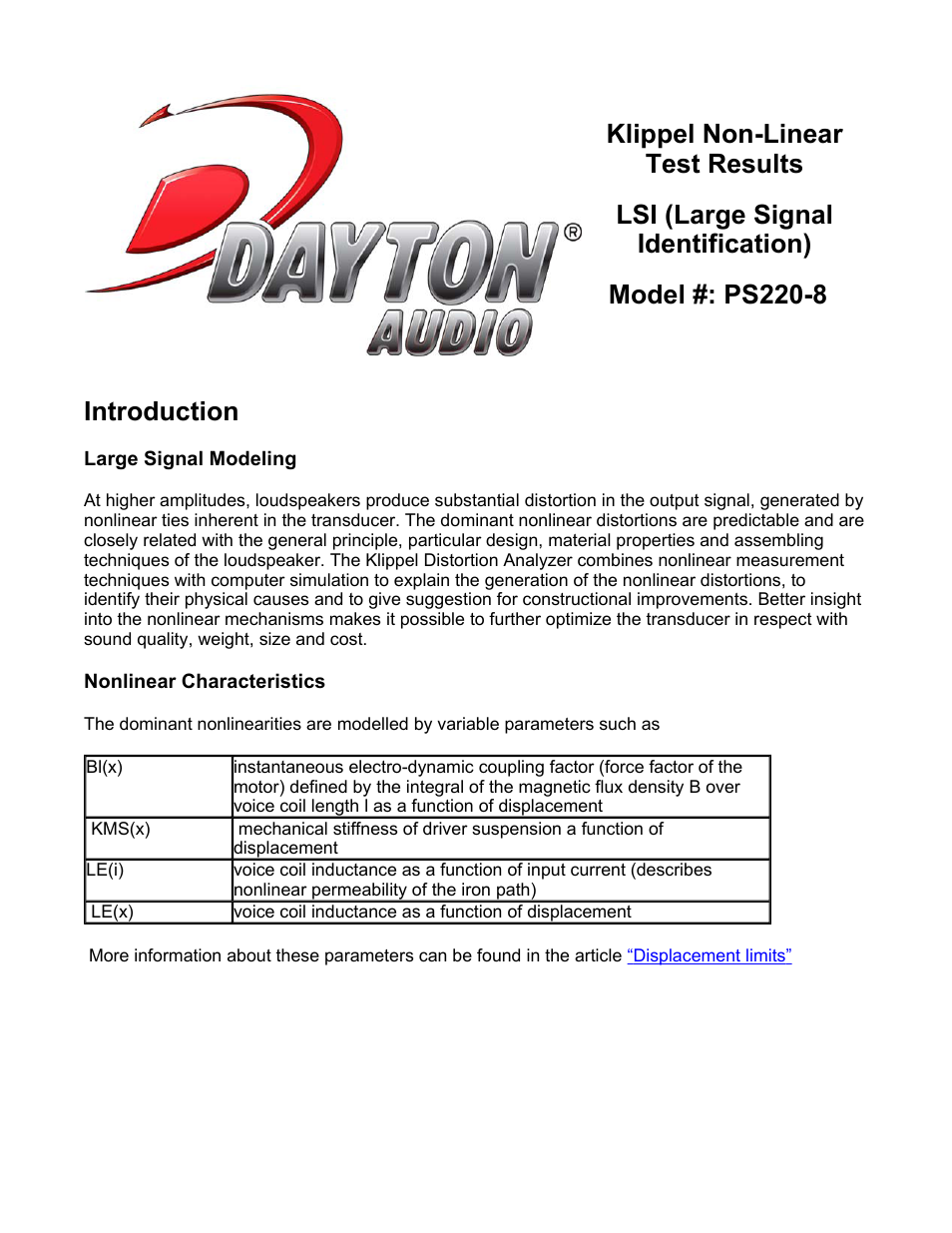 Dayton Audio PS220-8 8" Point Source Full-Range Neo Driver User Manual | 8 pages