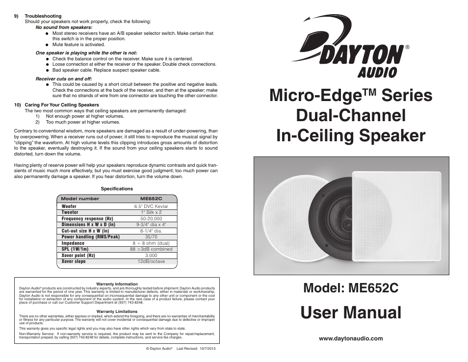 Dayton Audio ME652C 6-1 User Manual | 2 pages