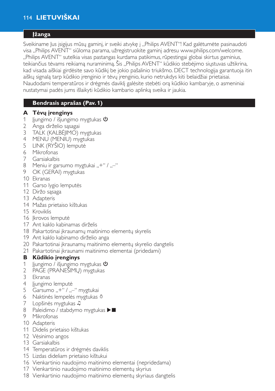 Lietuviškai, Įžanga, Bendrasis aprašas (pav. 1) | Philips SCD530 User Manual | Page 114 / 256