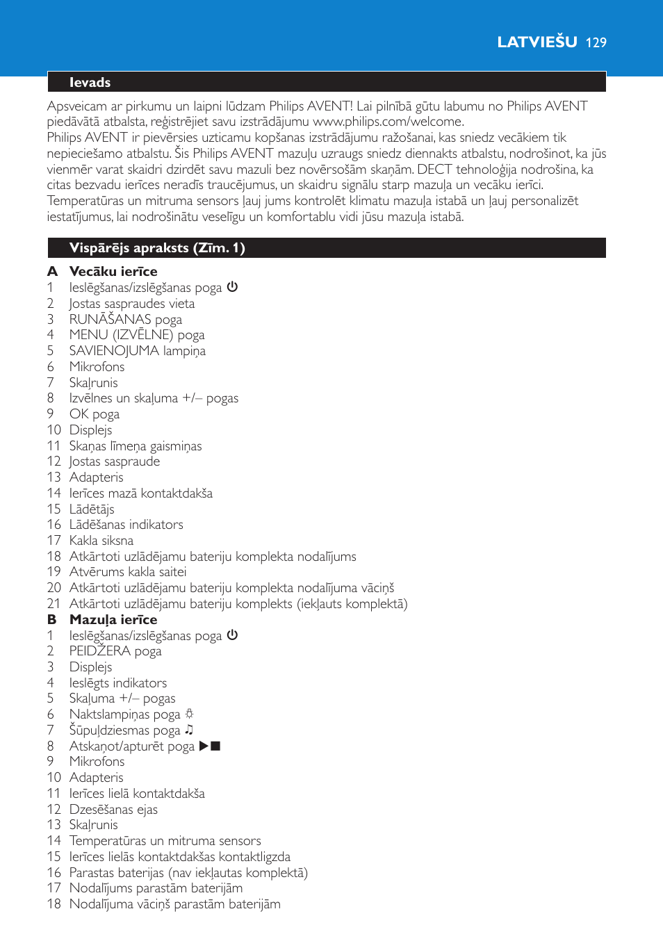 Latviešu, Ievads, Vispārējs apraksts (zīm. 1) | Philips SCD530 User Manual | Page 129 / 256