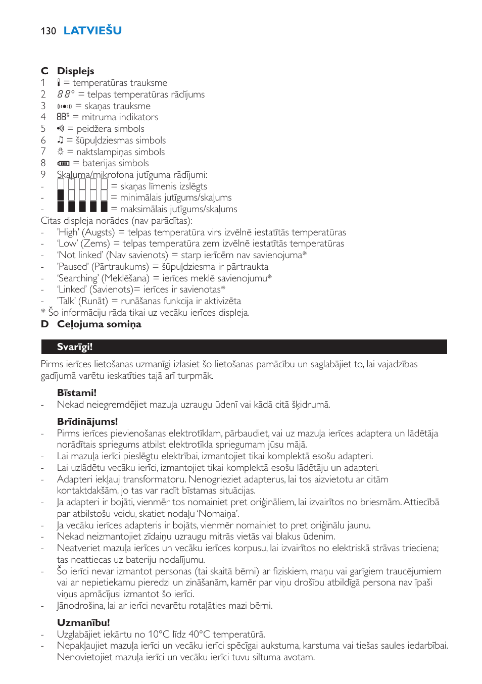 Bīstami, Brīdinājums, Uzmanību | Svarīgi | Philips SCD530 User Manual | Page 130 / 256