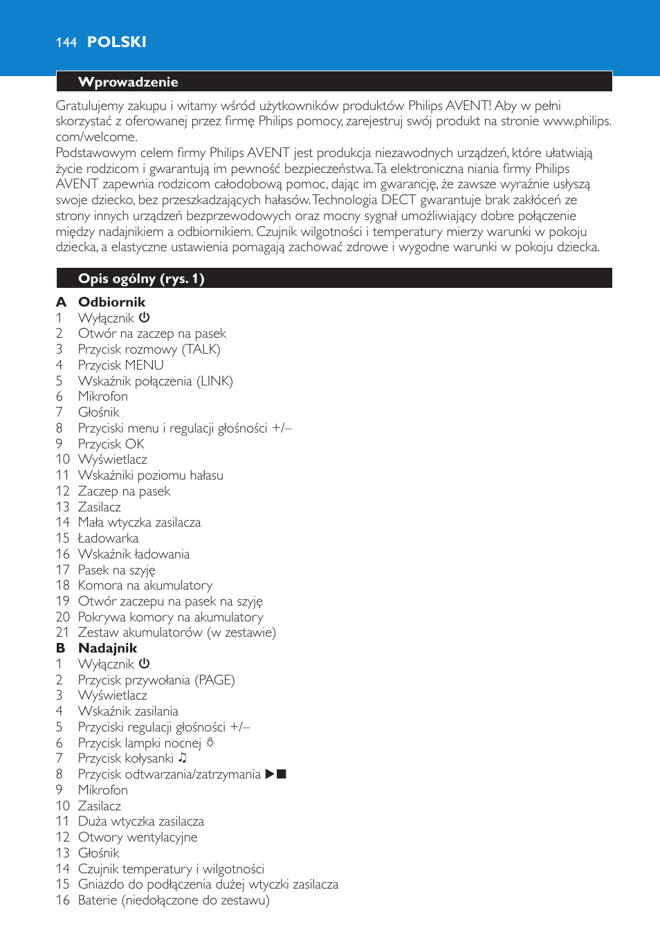 Polski, Wprowadzenie, Opis ogólny (rys. 1) | Philips SCD530 User Manual | Page 144 / 256