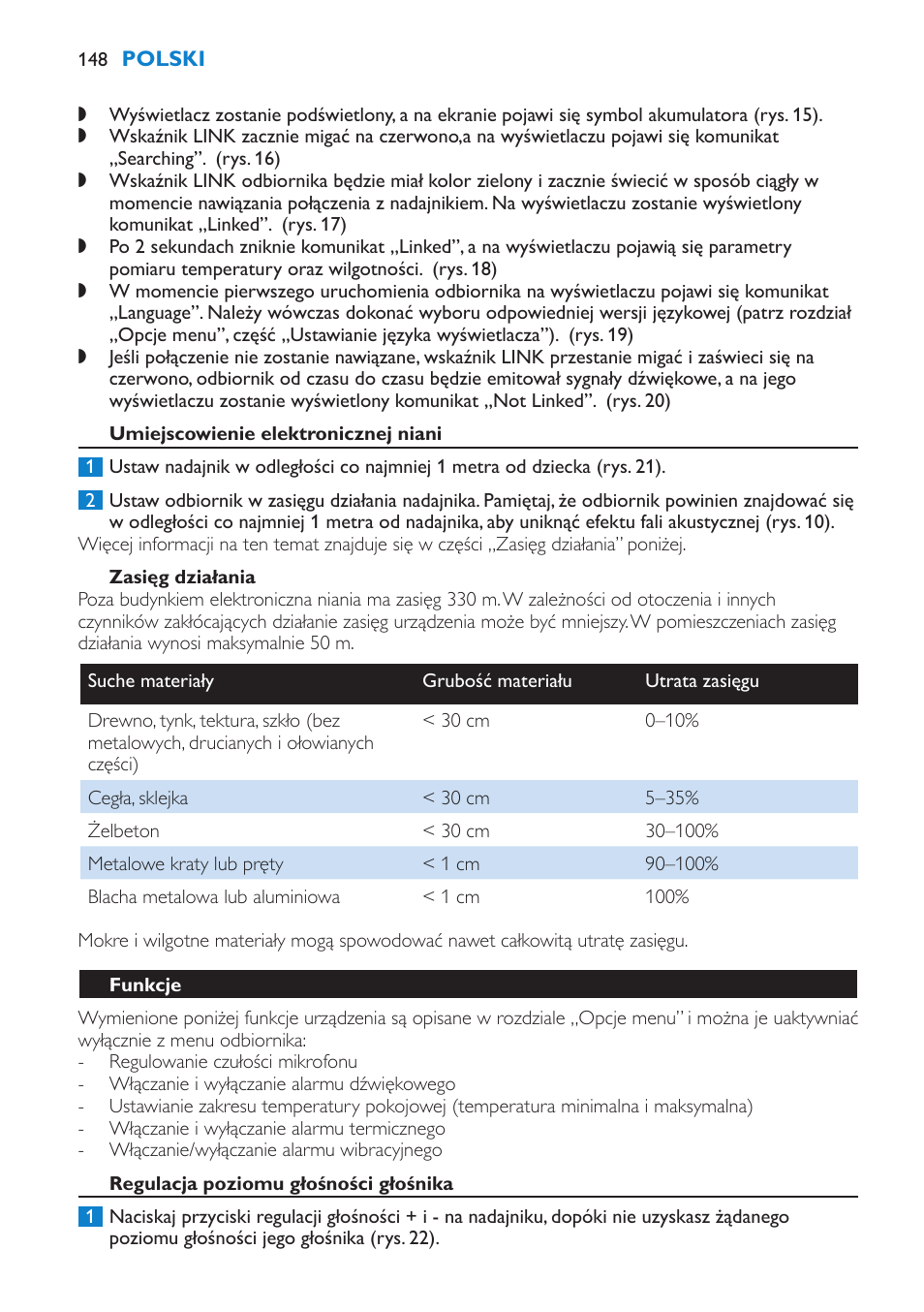 Umiejscowienie elektronicznej niani, Zasięg działania, Funkcje | Philips SCD530 User Manual | Page 148 / 256