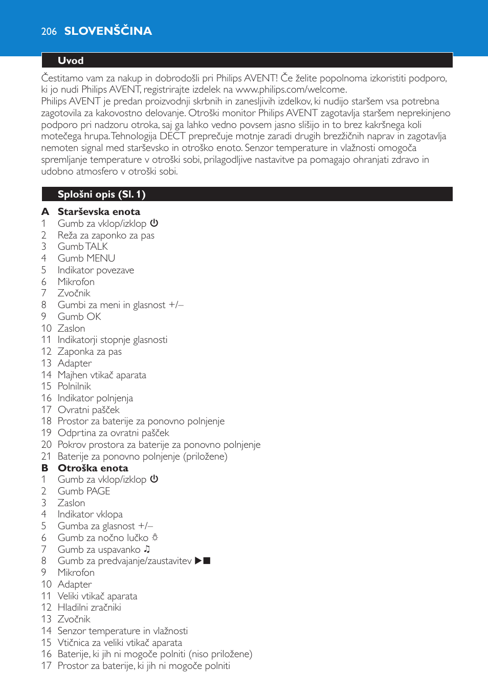 Slovenščina, Uvod, Splošni opis (sl. 1) | Philips SCD530 User Manual | Page 206 / 256