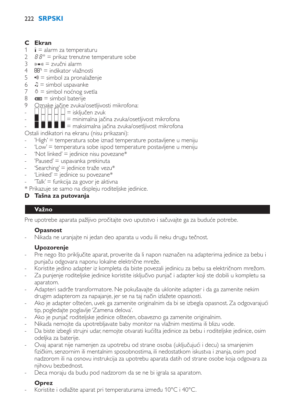 Opasnost, Upozorenje, Oprez | Važno | Philips SCD530 User Manual | Page 222 / 256