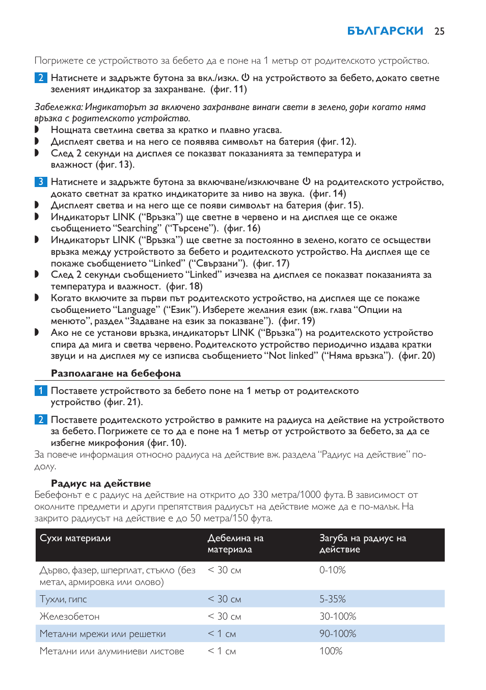 Използване на уреда, Разполагане на бебефона, Радиус на действие | Philips SCD530 User Manual | Page 25 / 256
