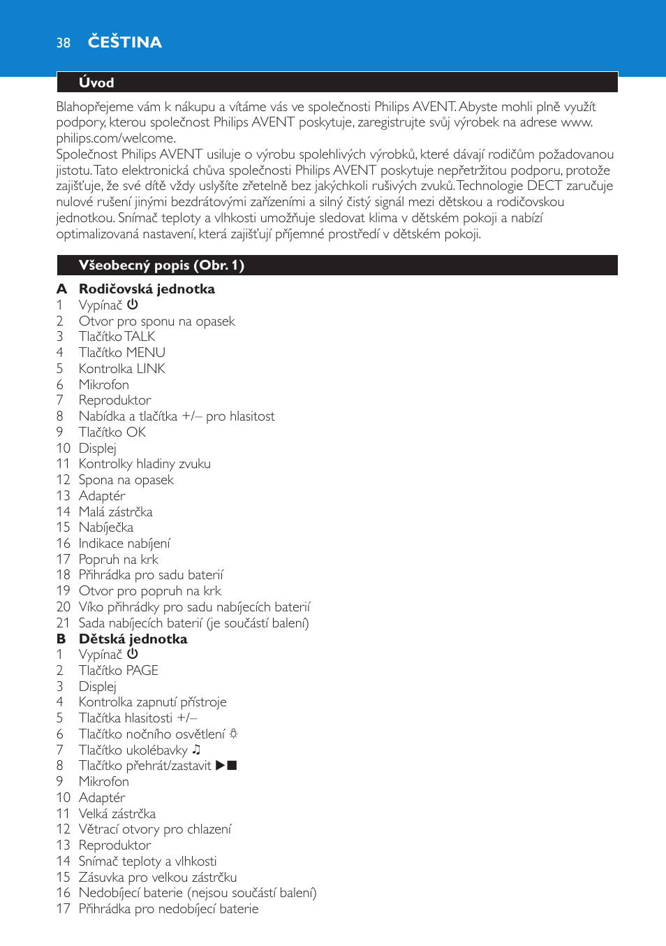 Čeština, Úvod, Všeobecný popis (obr. 1) | Philips SCD530 User Manual | Page 38 / 256