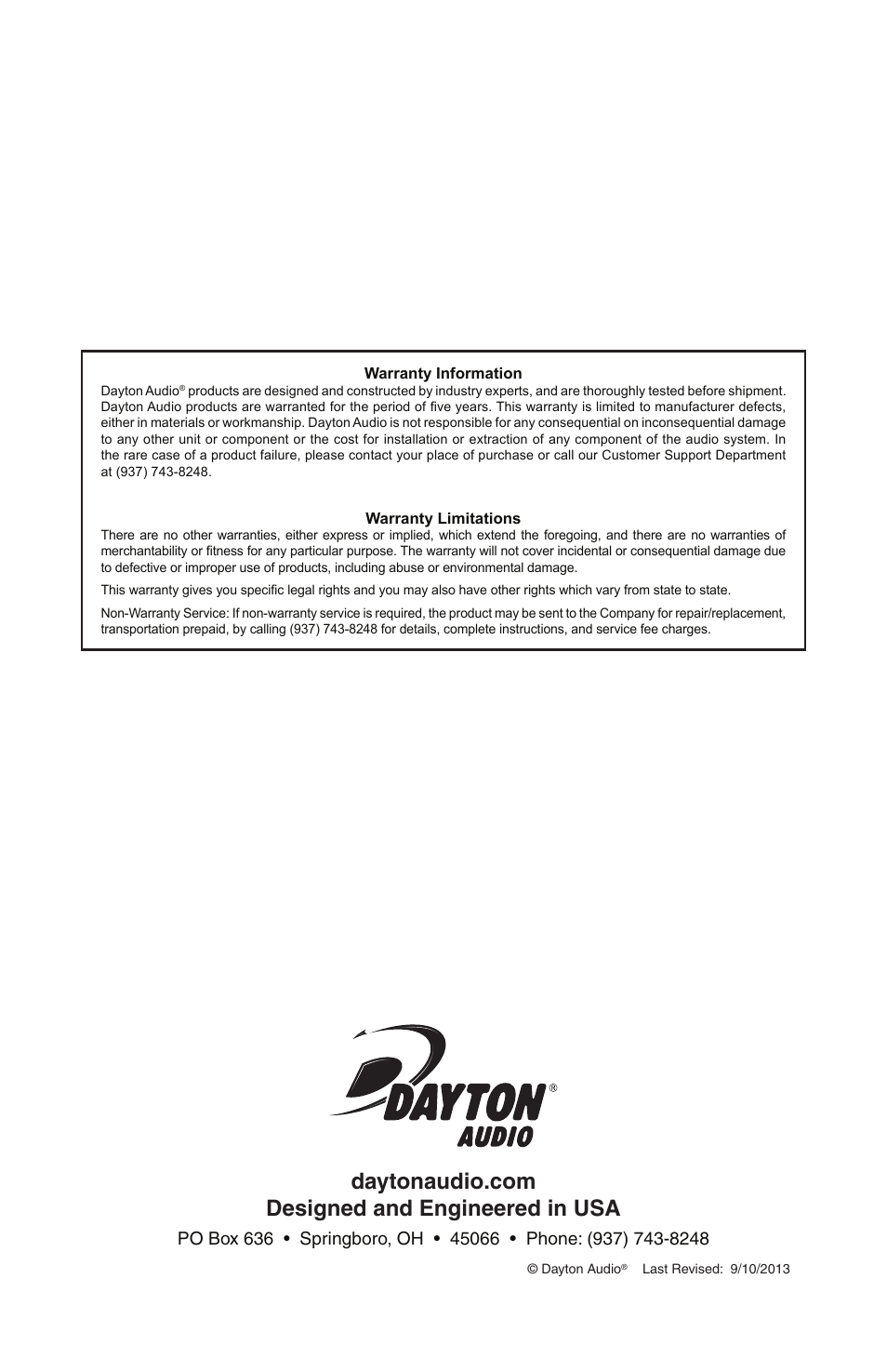 Dayton Audio CCS-33B 3-Way Center Channel Speaker Black User Manual | Page 2 / 2