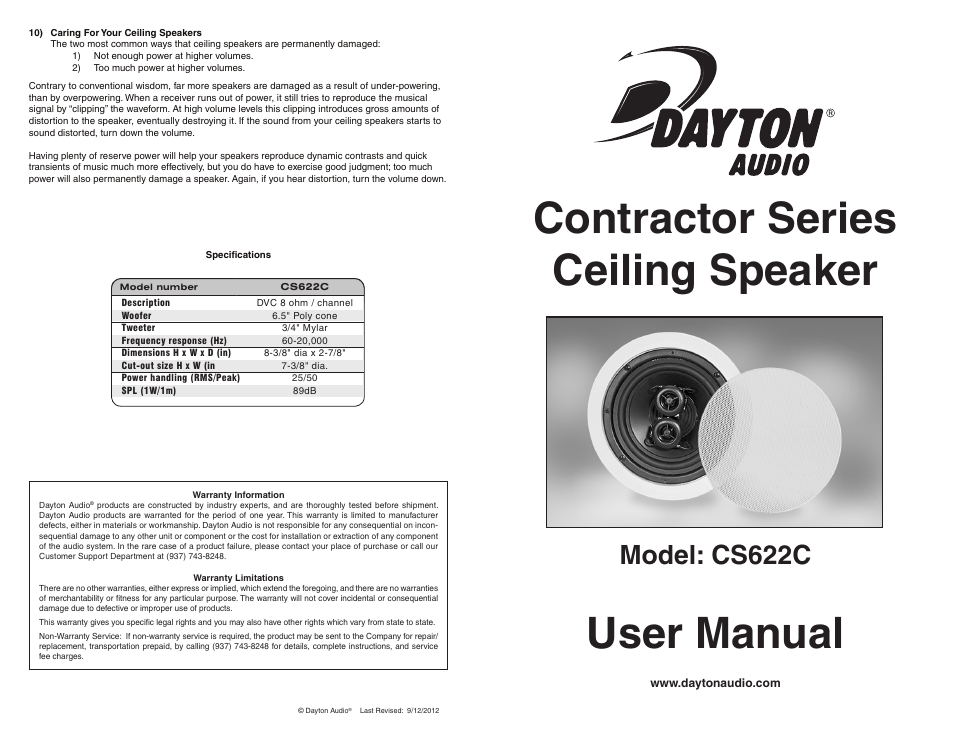 Dayton Audio CS622C 6-1 User Manual | 2 pages