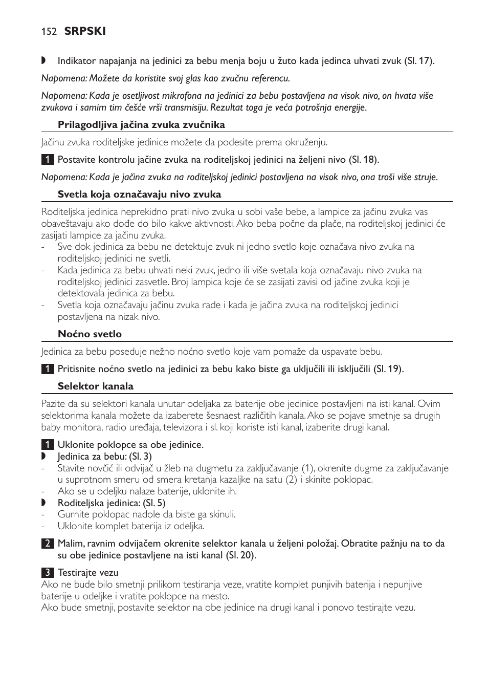 Prilagodljiva jačina zvuka zvučnika, Svetla koja označavaju nivo zvuka, Noćno svetlo | Selektor kanala | Philips SCD481 User Manual | Page 152 / 172