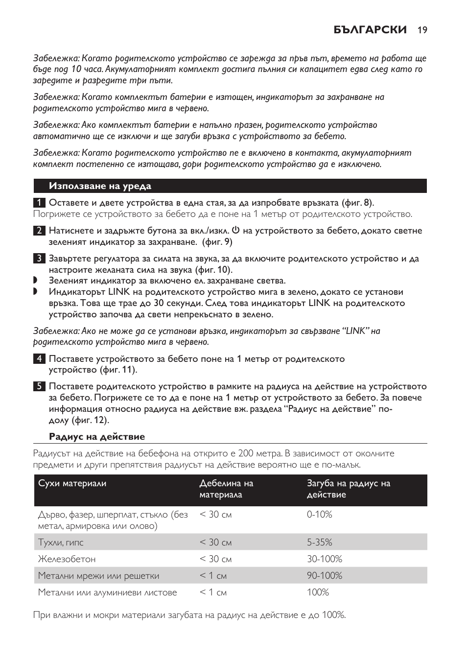 Използване на уреда, Радиус на действие | Philips SCD481 User Manual | Page 19 / 172