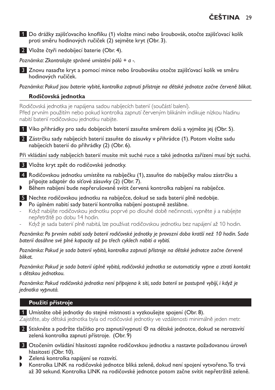 Rodičovská jednotka, Použití přístroje | Philips SCD481 User Manual | Page 29 / 172