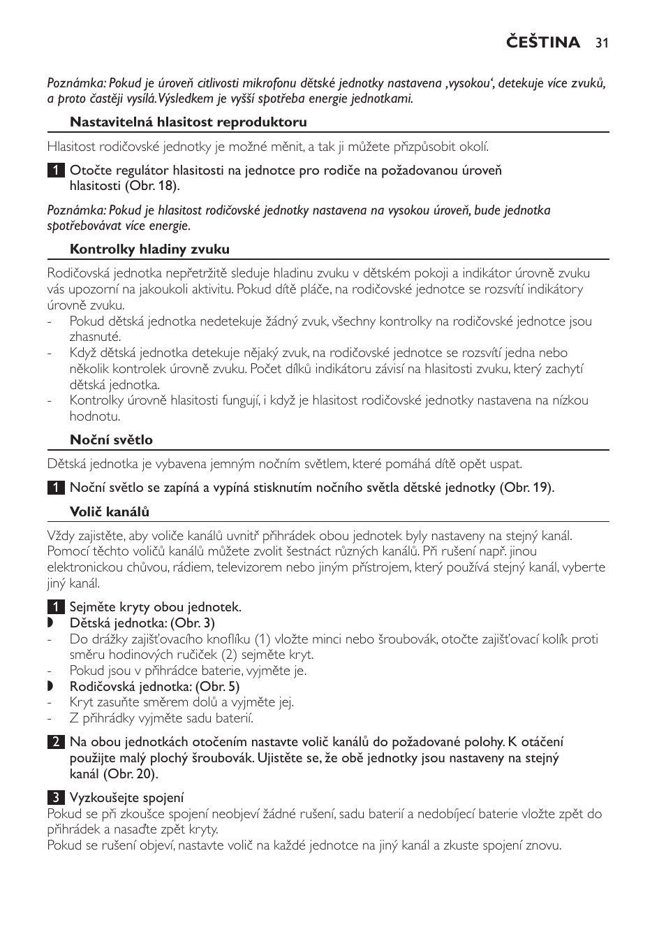 Nastavitelná hlasitost reproduktoru, Kontrolky hladiny zvuku, Noční světlo | Volič kanálů | Philips SCD481 User Manual | Page 31 / 172