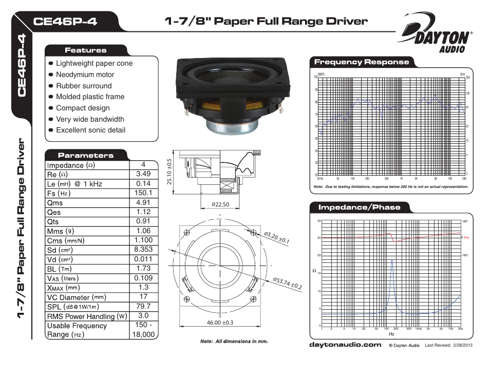 Dayton Audio CE46P-4 1-7 User Manual | 1 page