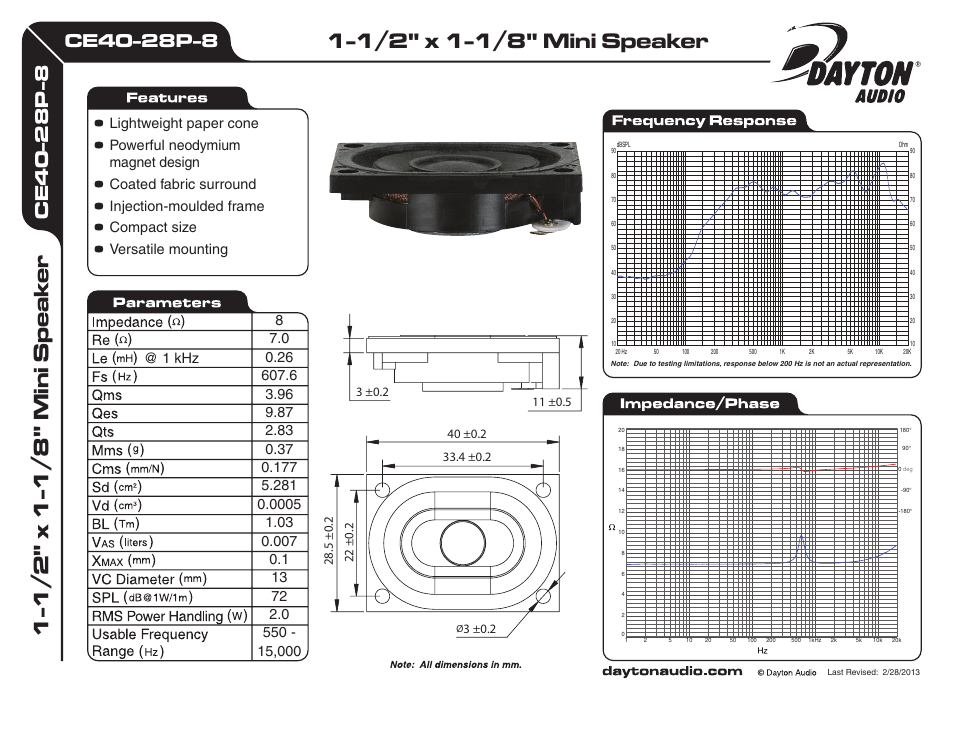 Dayton Audio CE40-28P-8 1-1 User Manual | 1 page