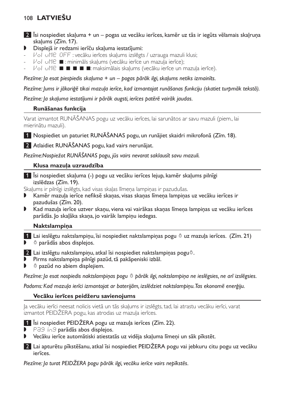 Runāšanas funkcija, Klusa mazuļa uzraudzība, Naktslampiņa | Vecāku ierīces peidžeru savienojums | Philips SCD499 User Manual | Page 108 / 208