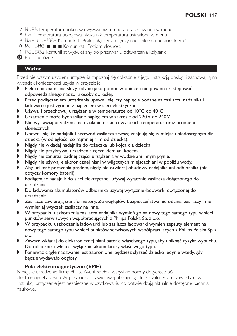 Pola elektromagnetyczne (emf), Ważne | Philips SCD499 User Manual | Page 117 / 208