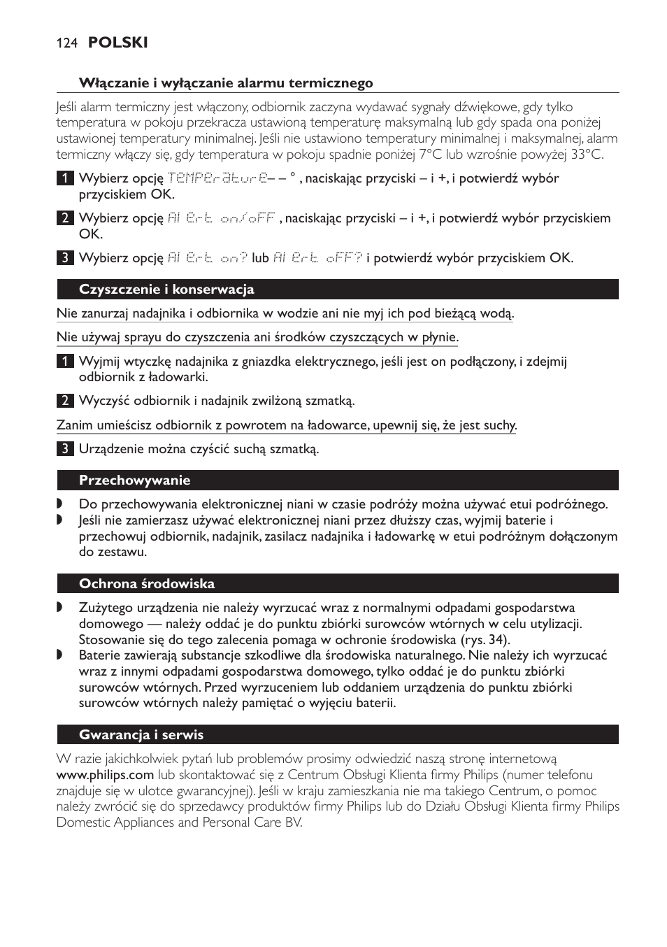 Czyszczenie i konserwacja, Przechowywanie, Ochrona środowiska | Gwarancja i serwis, Często zadawane pytania | Philips SCD499 User Manual | Page 124 / 208