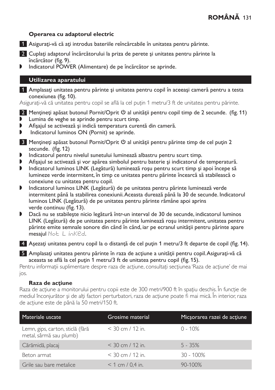 Operarea cu adaptorul electric, Raza de acţiune, Utilizarea aparatului | Philips SCD499 User Manual | Page 131 / 208