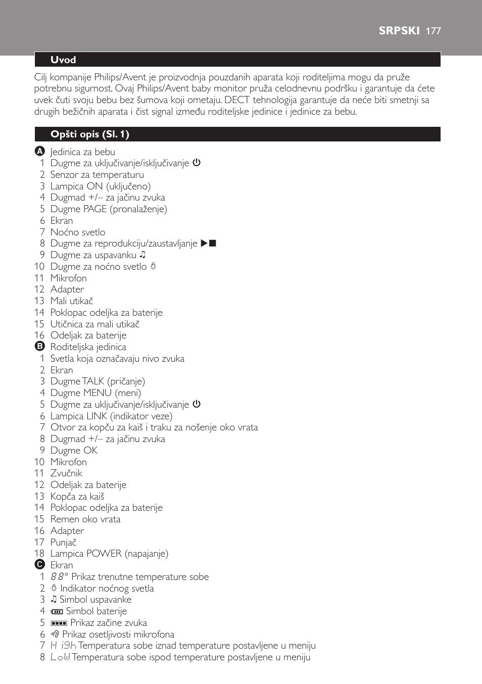 Srpski, Uvod, Opšti opis (sl. 1) | Philips SCD499 User Manual | Page 177 / 208