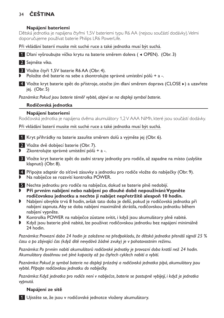 Napájení bateriemi, Rodičovská jednotka, Napájení ze sítě | Philips SCD499 User Manual | Page 34 / 208