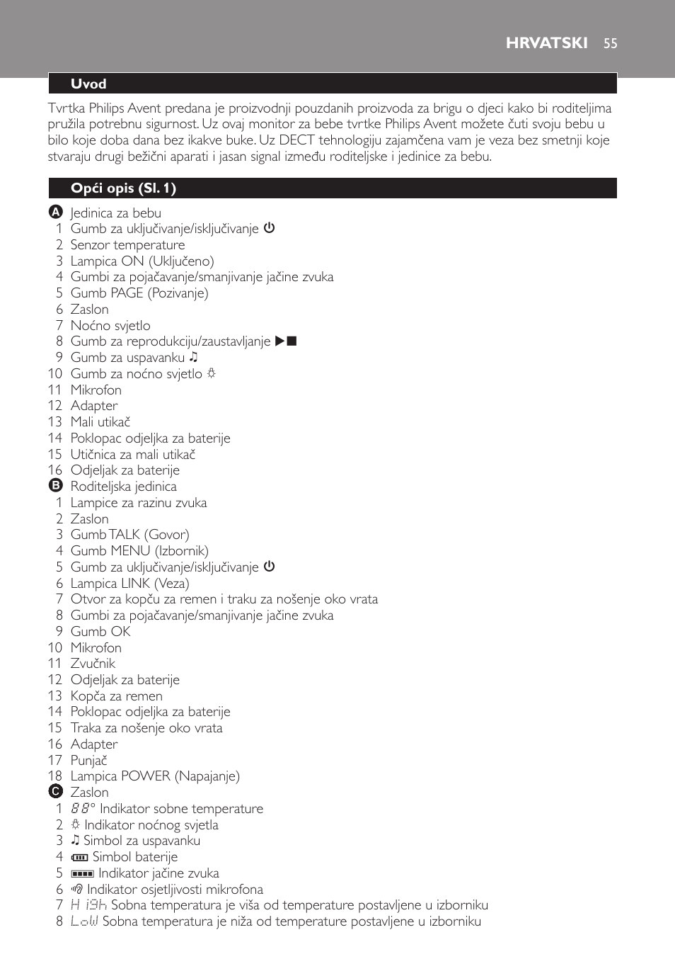 Hrvatski, Uvod, Opći opis (sl. 1) | Philips SCD499 User Manual | Page 55 / 208