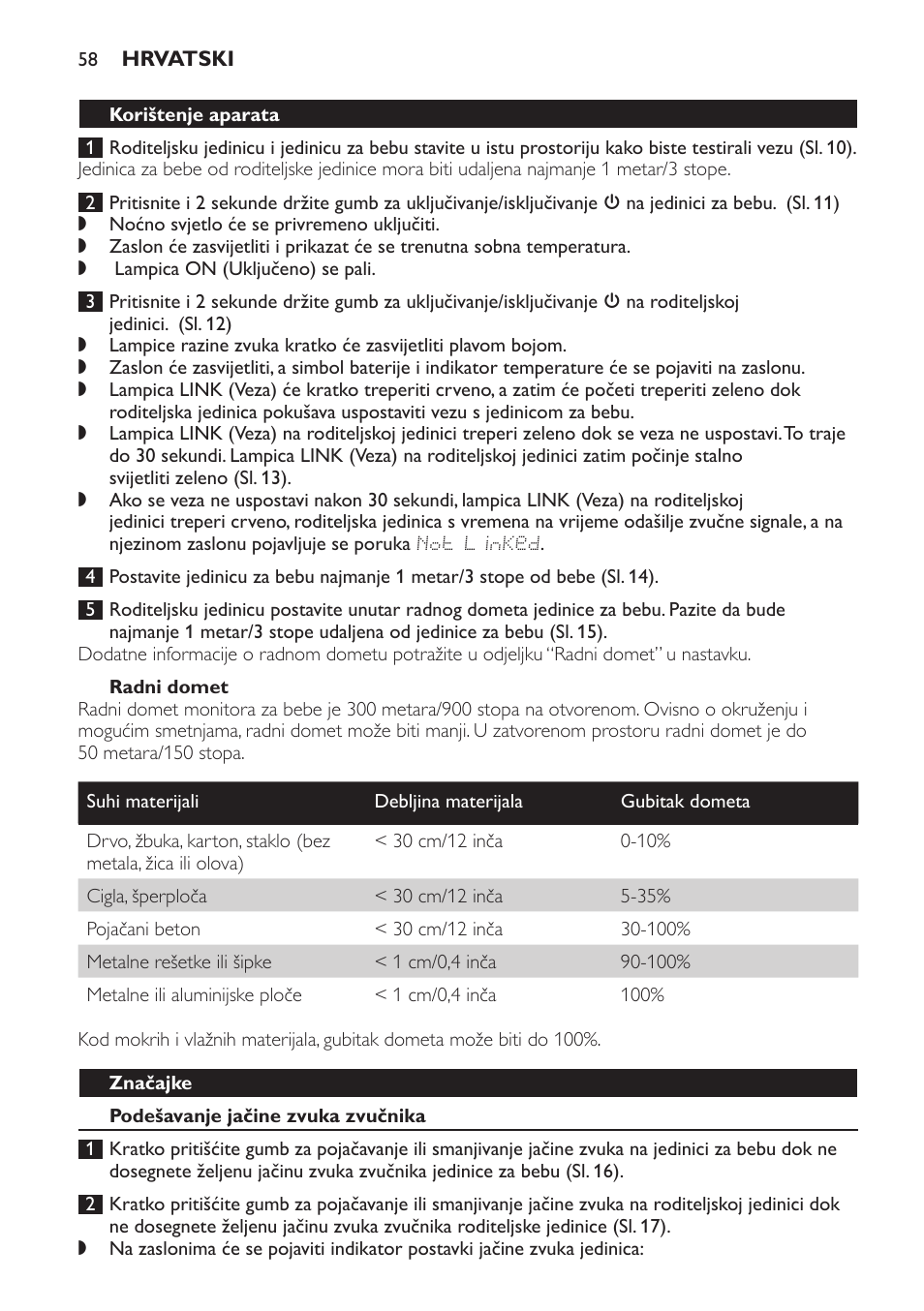 Radni domet, Korištenje aparata, Značajke | Podešavanje jačine zvuka zvučnika | Philips SCD499 User Manual | Page 58 / 208
