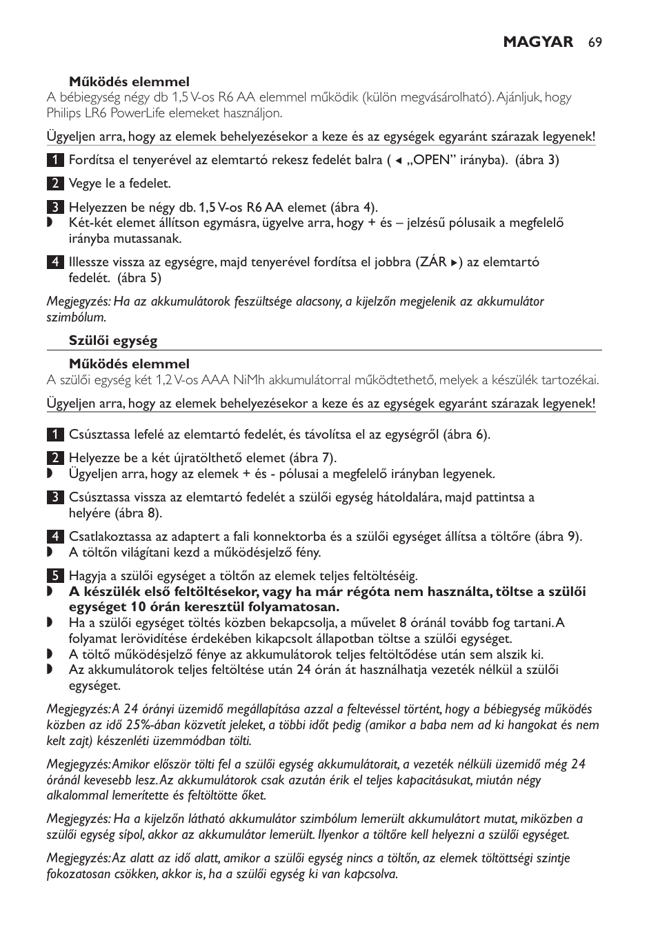 Működés elemmel, Szülői egység | Philips SCD499 User Manual | Page 69 / 208