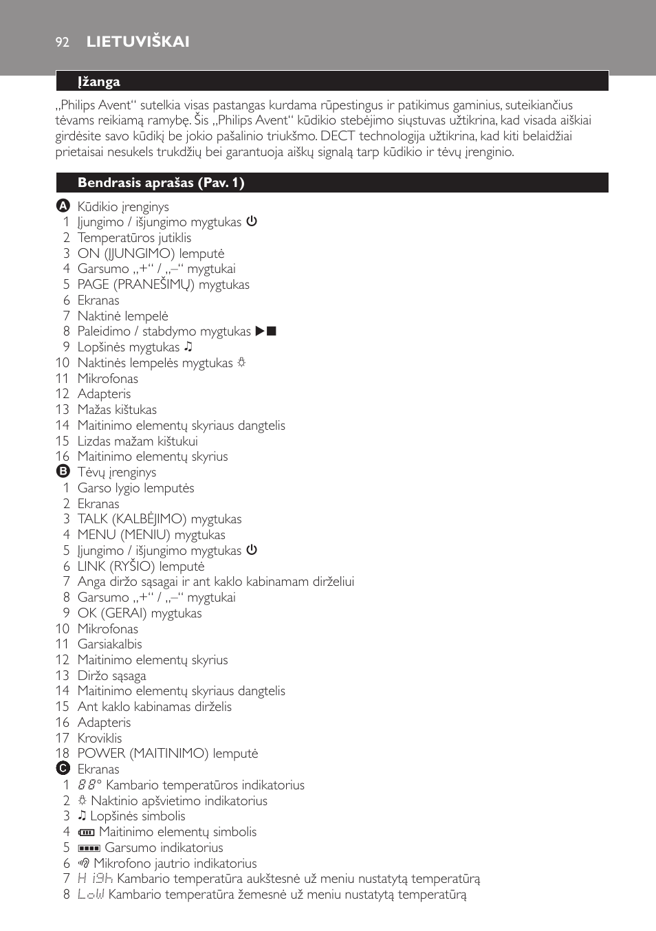 Lietuviškai, Įžanga, Bendrasis aprašas (pav. 1) | Philips SCD499 User Manual | Page 92 / 208