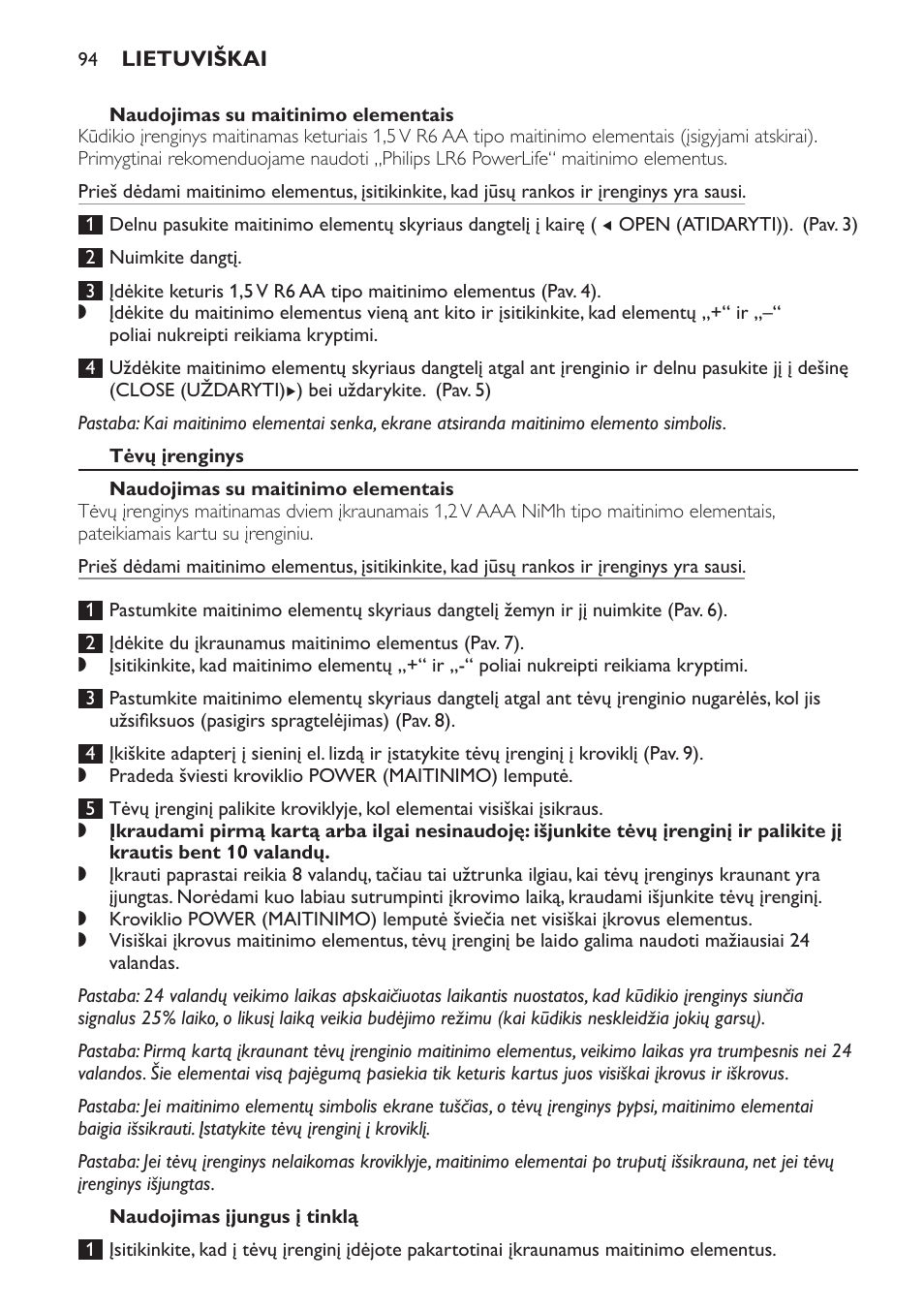 Naudojimas su maitinimo elementais, Tėvų įrenginys, Naudojimas įjungus į tinklą | Philips SCD499 User Manual | Page 94 / 208