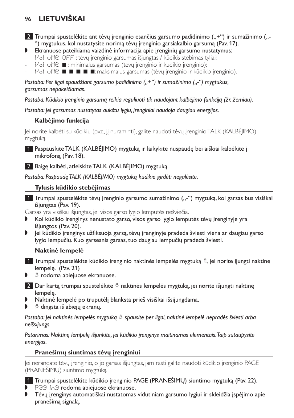 Kalbėjimo funkcija, Tylusis kūdikio stebėjimas, Naktinė lempelė | Pranešimų siuntimas tėvų įrenginiui | Philips SCD499 User Manual | Page 96 / 208